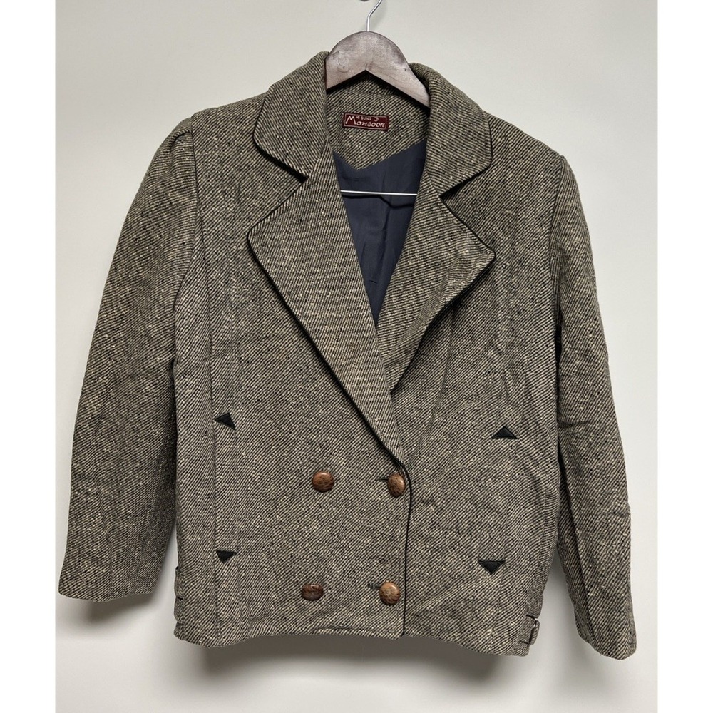 Vintage 80s Tweed Women's Wool Jacket Blazer Large 1980s Glam‎ Punk Rock Preppy